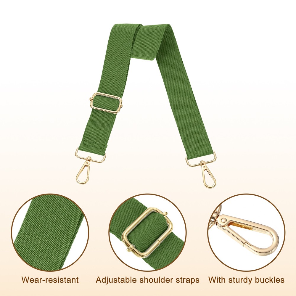 3.8cm Dark Green Wide Shoulder Strap, Light Gold Pull Core Buckle