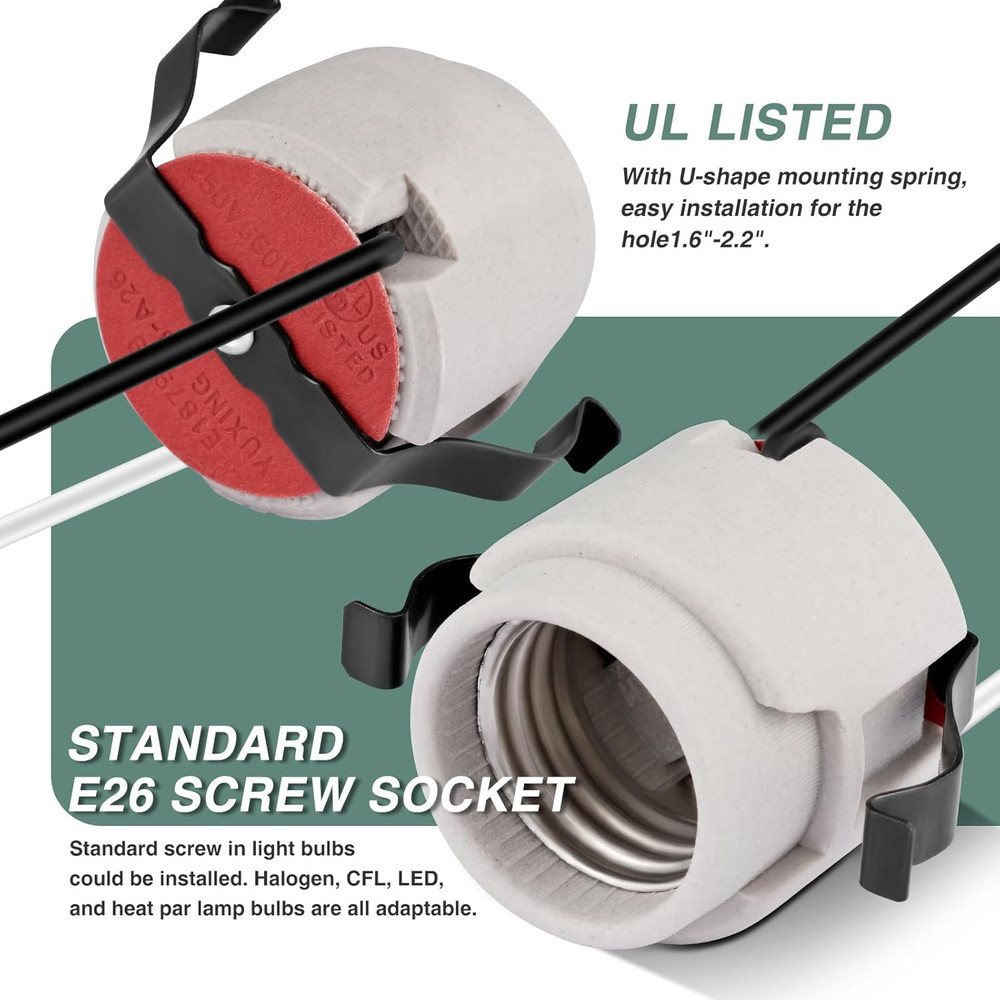 E26 Light Socket, Snap-In Bulb Socket, E26 Standard Medium Screw Lamp Holder, Em