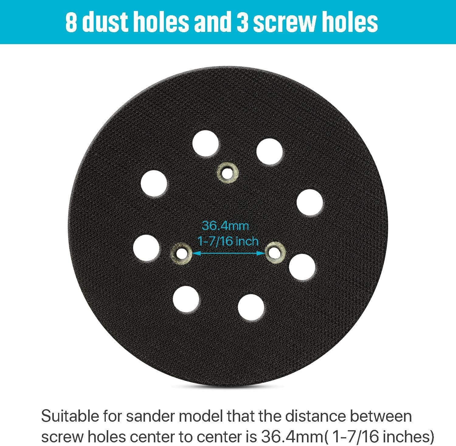 2PCS 5Inch 8-Hole Orbital Sander Hook Loop Backing Replacement Pad for Makita