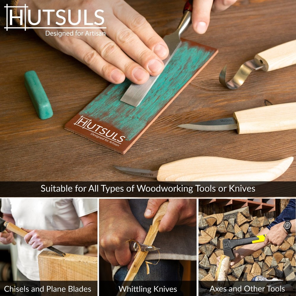 Hutsuls Knife Stropping Leather Sharpening Strop Green White Compound Sharpener