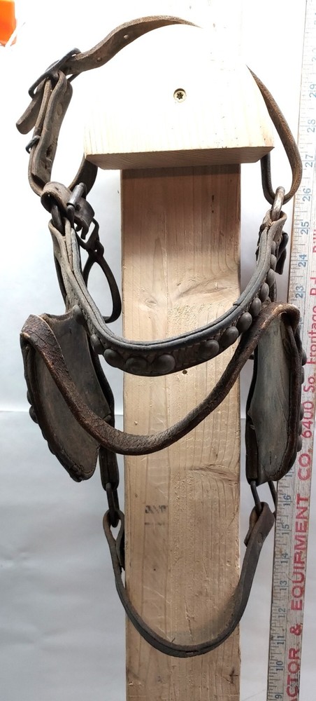Vintage Andy Card - Leather Draft Harness Headstall Blinders - Decor