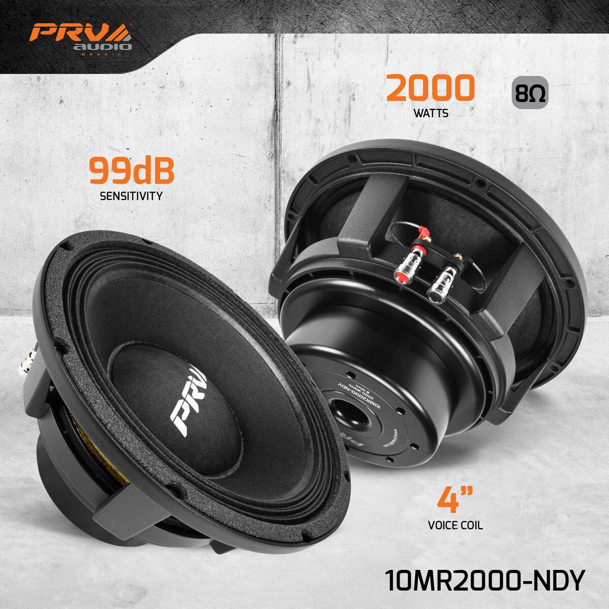 PRV Audio 2000 Watts 10" Midrange Speakers Neodymium 8 Ohm 10MR2000-NDY Neo PRO