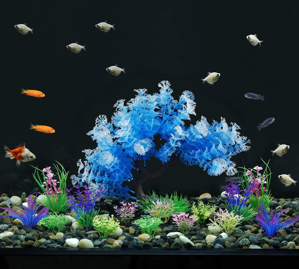 Fish Tank Decorations, 15 Pack Artificial Aquarium Plants Tree Set for Fish T...