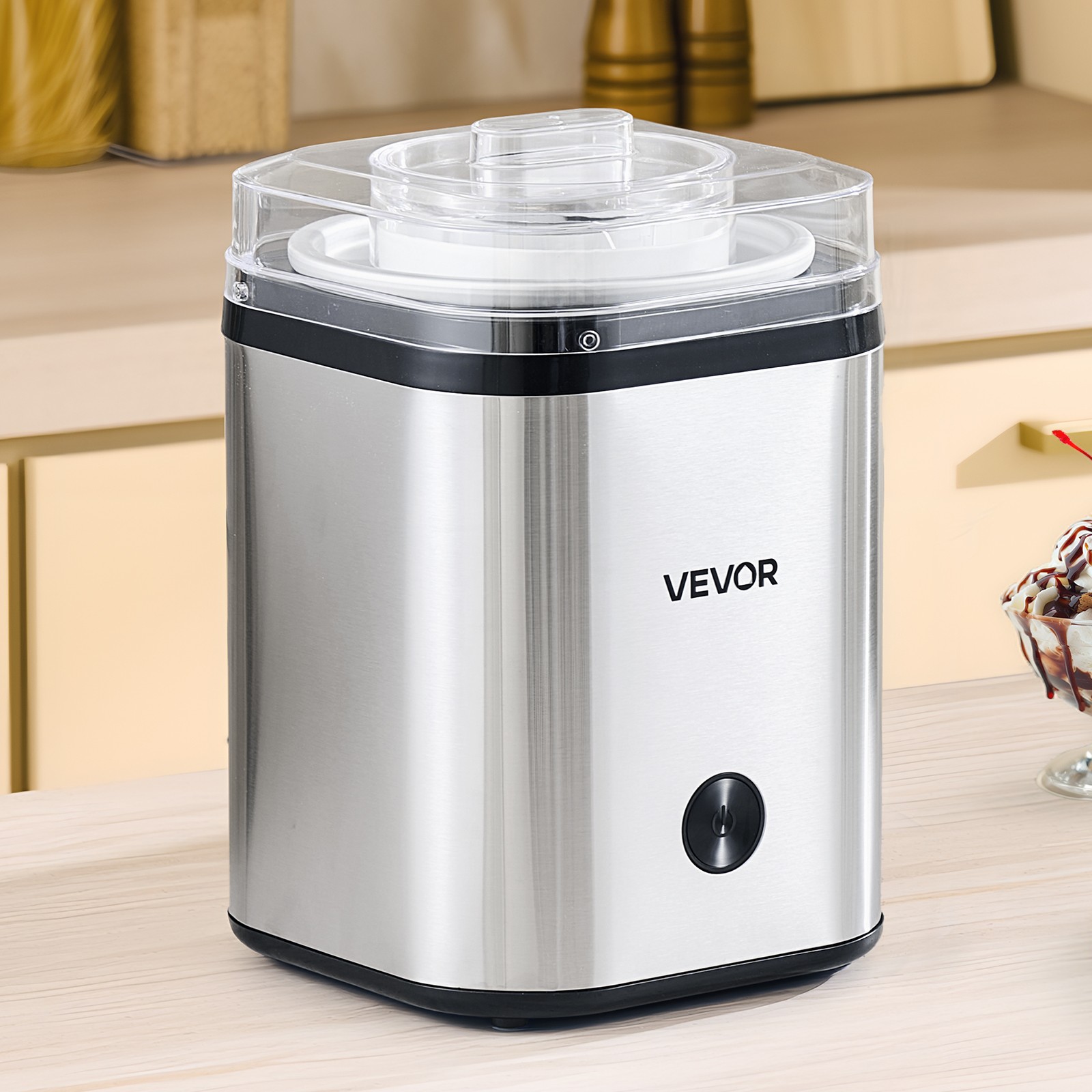 VEVOR Ice Cream Maker Stainless Steel Automatic Machine 2.11 Qt Capacity Silver