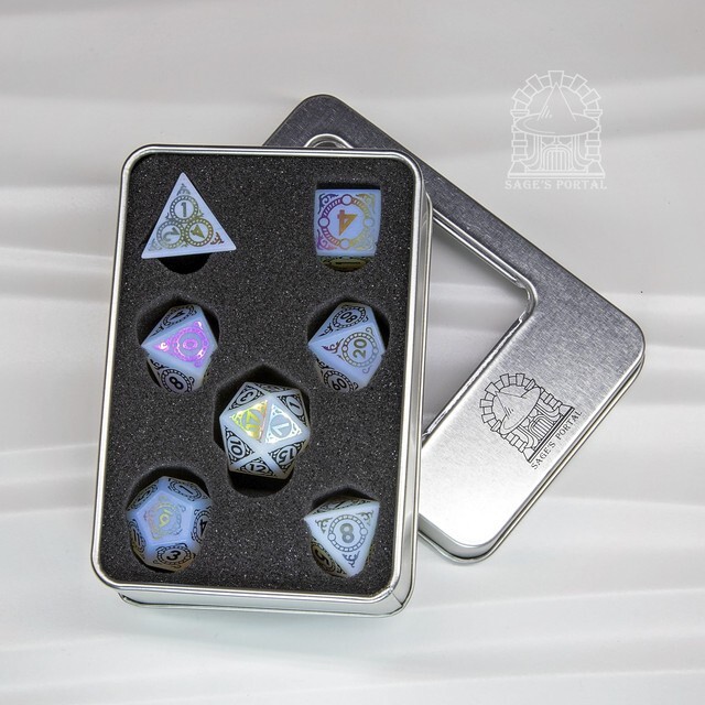 Sage's Glyphed Opal Gemstone Polyhedral Dice Set Dungeons Dragons DnD RPG
