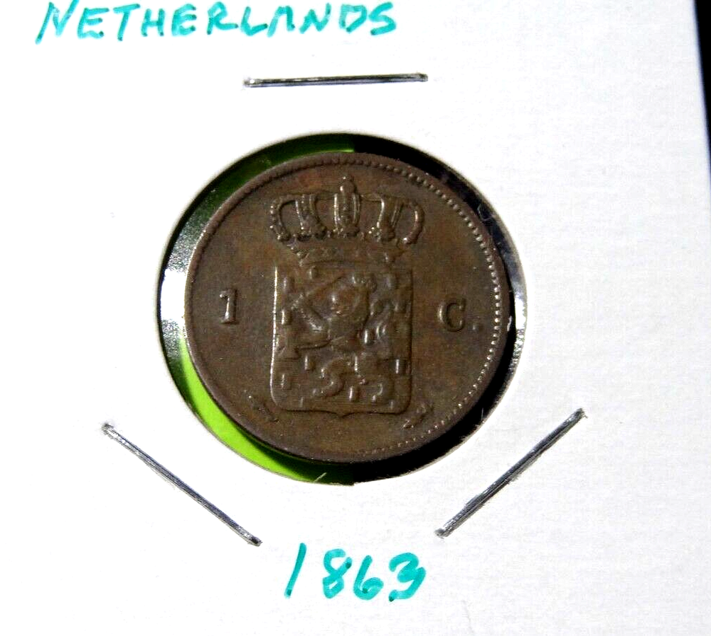 1863 Netherlands Copper Cent 1C Coin William III Ruler