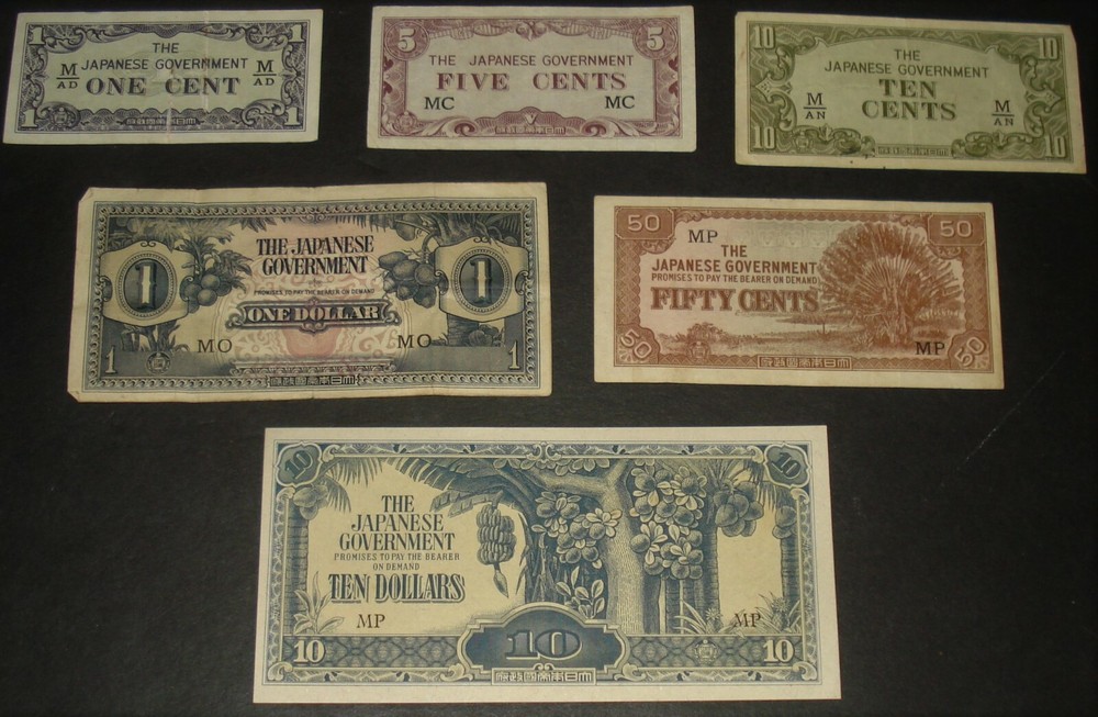 MALAYA 6 DIFFERENTONE CENT - TEN DOLLARS CIRCULATED NOTES