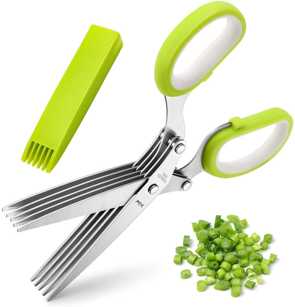 Herb Scissors, Multipurpose 5 Blade Kitchen Herb Shears Herb Cutter with Safety
