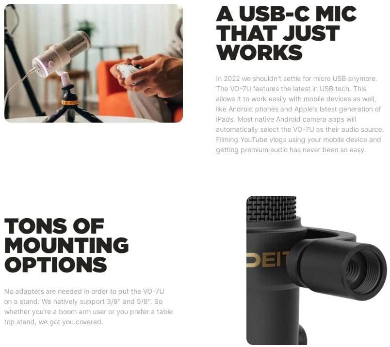 DEITY VO-7U Tripod Kit USB Broadcast Microphone Dynamic USB Mic & RGB Lighting