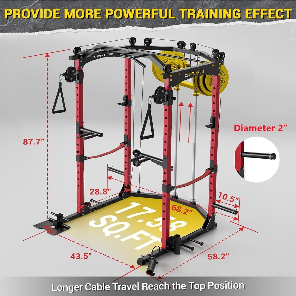 Power Cage Multi-Functional Squat Rack with Cable Crossover System for Home Gym