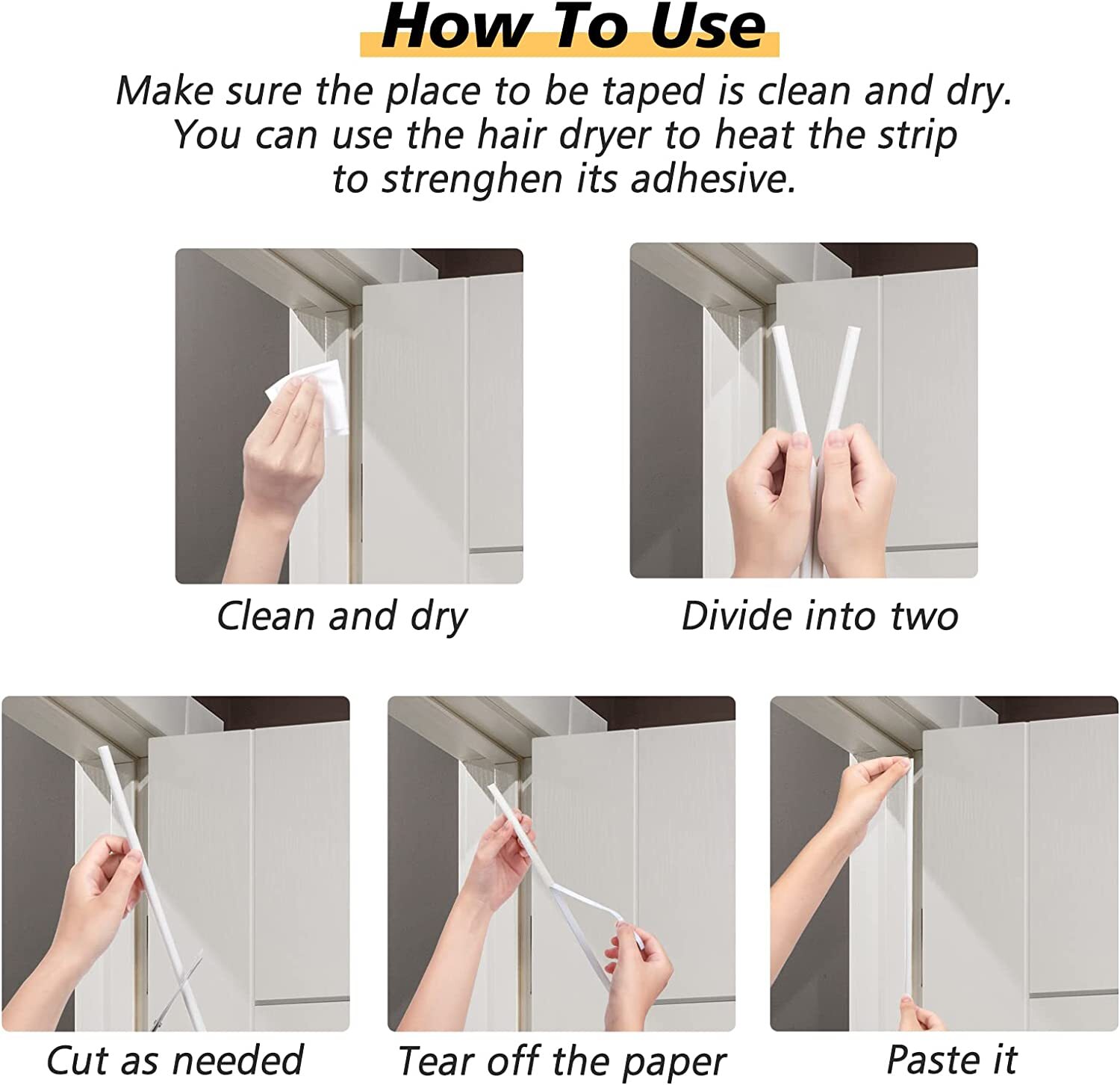 Self-Adhesive Door Window Weather Stripping Insulation Seal Strip White US