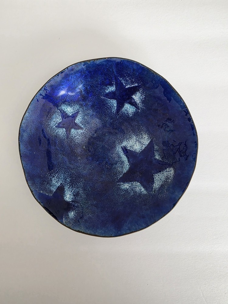 Enamel On Copper Bowl Blue Star Pattern