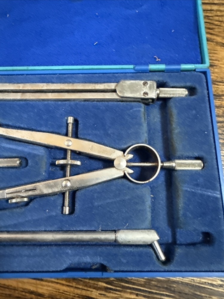 Vtg BRUNING Drafting Compass & Tools Vintage Engineering in Case Germany