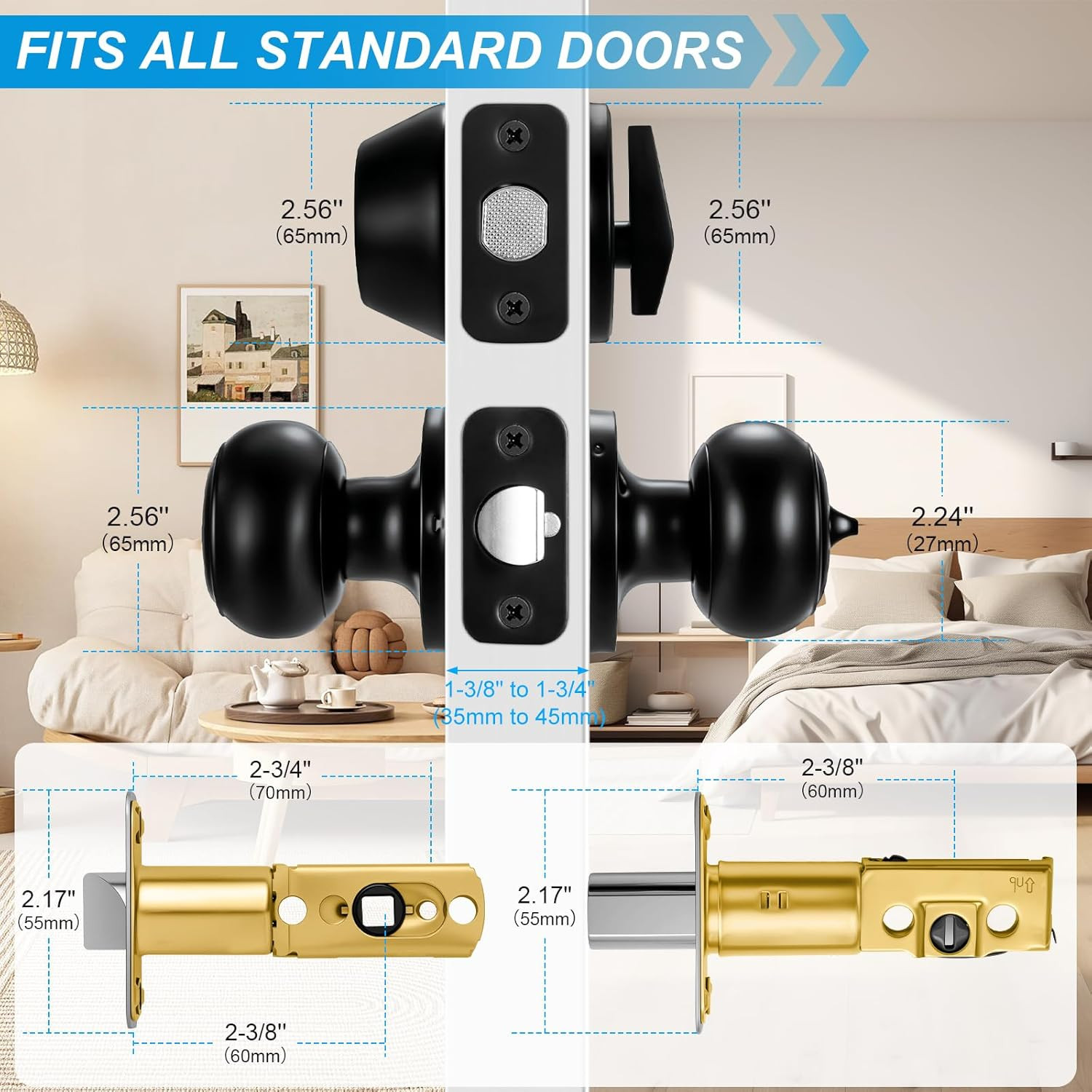 4 Pack Matte Black Door Lock Set Deadbolt And Knob Keyed Alike With Keys