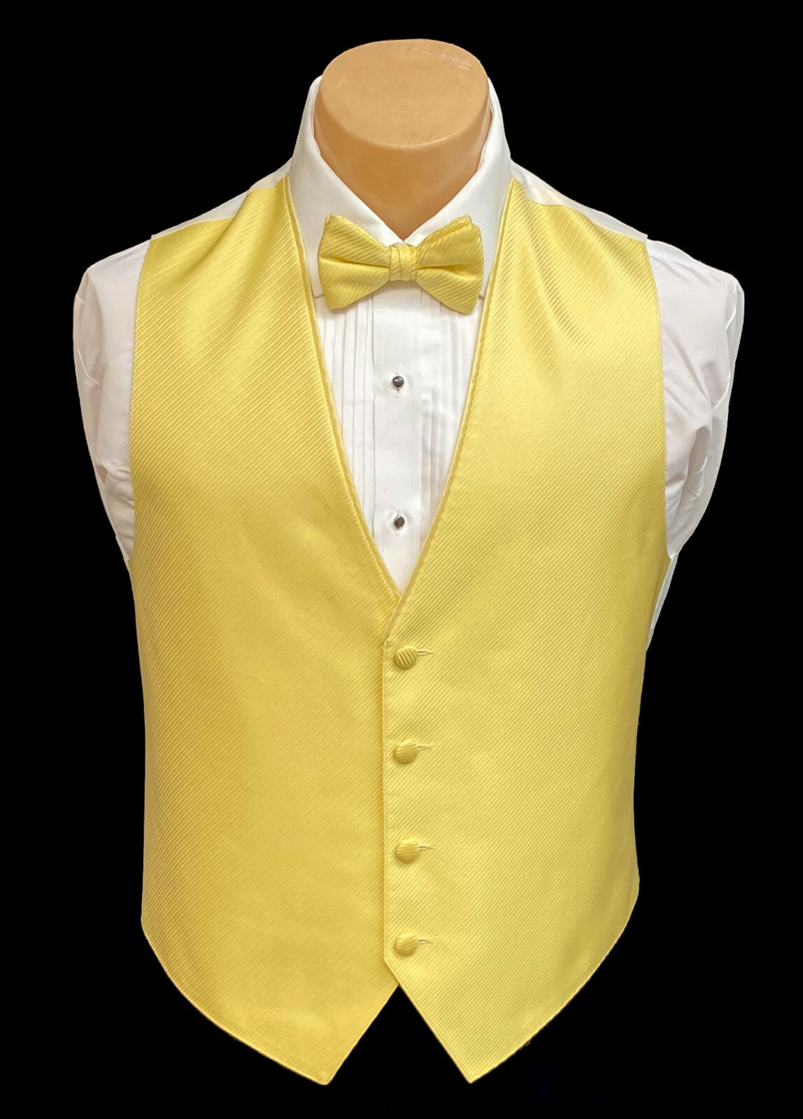 Men's Yellow Tuxedo Vest with Tie Bow or Long Groom Prom Wedding Party Cruise