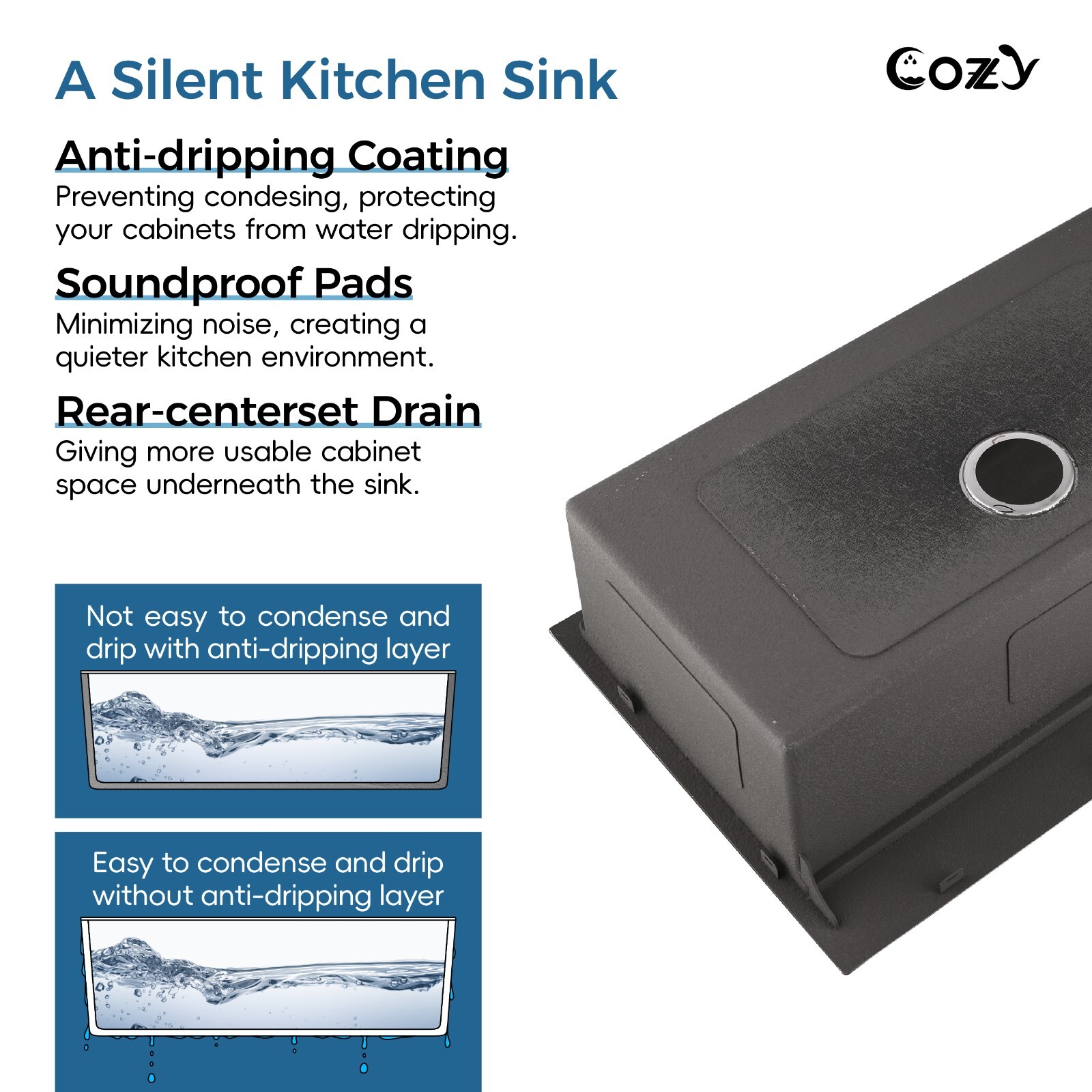 Cozy undermount stainless steel Brush sink 33x19x8 inch with accessory