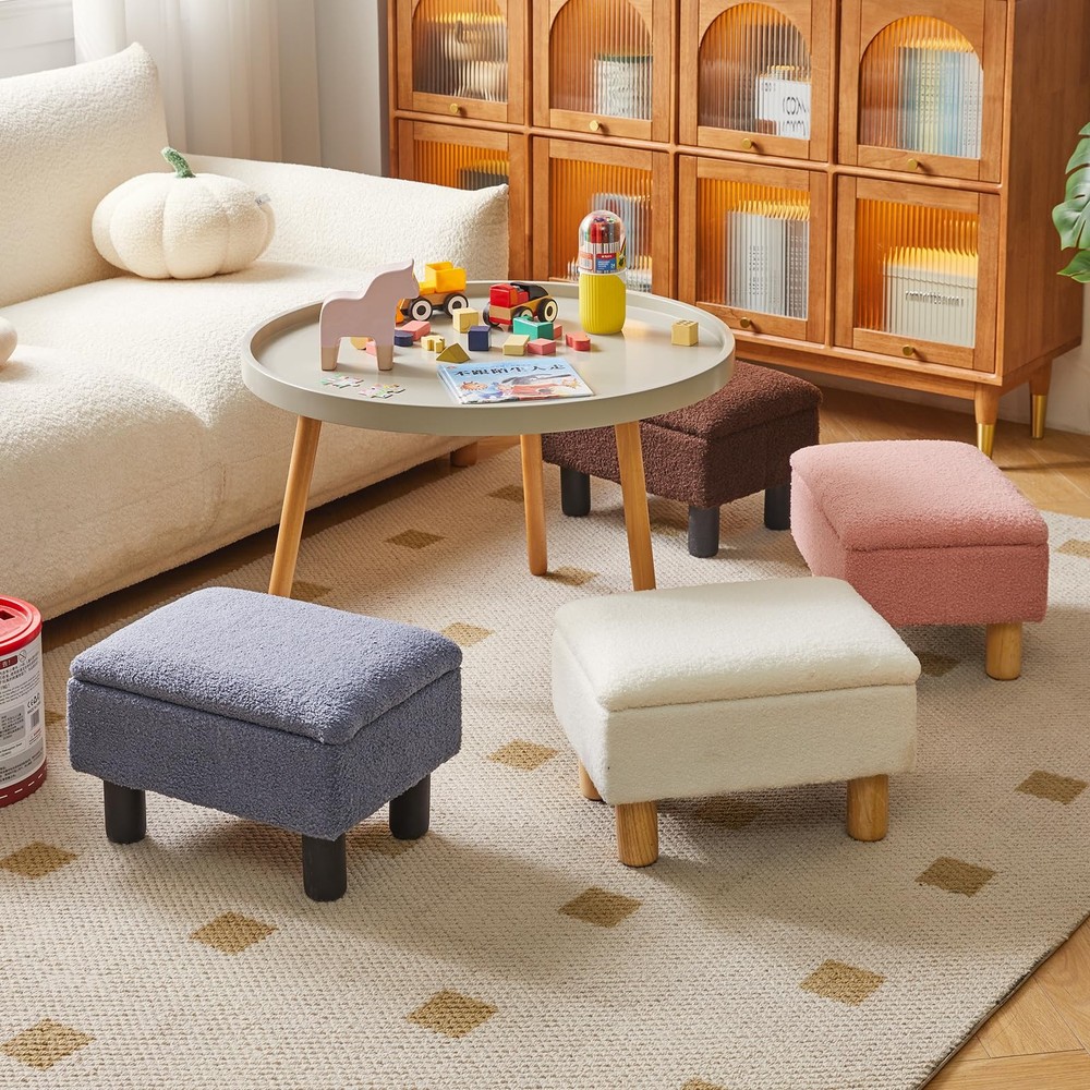 Reposapiés para sofá, taburete otomano con patas de madera y almacenamiento