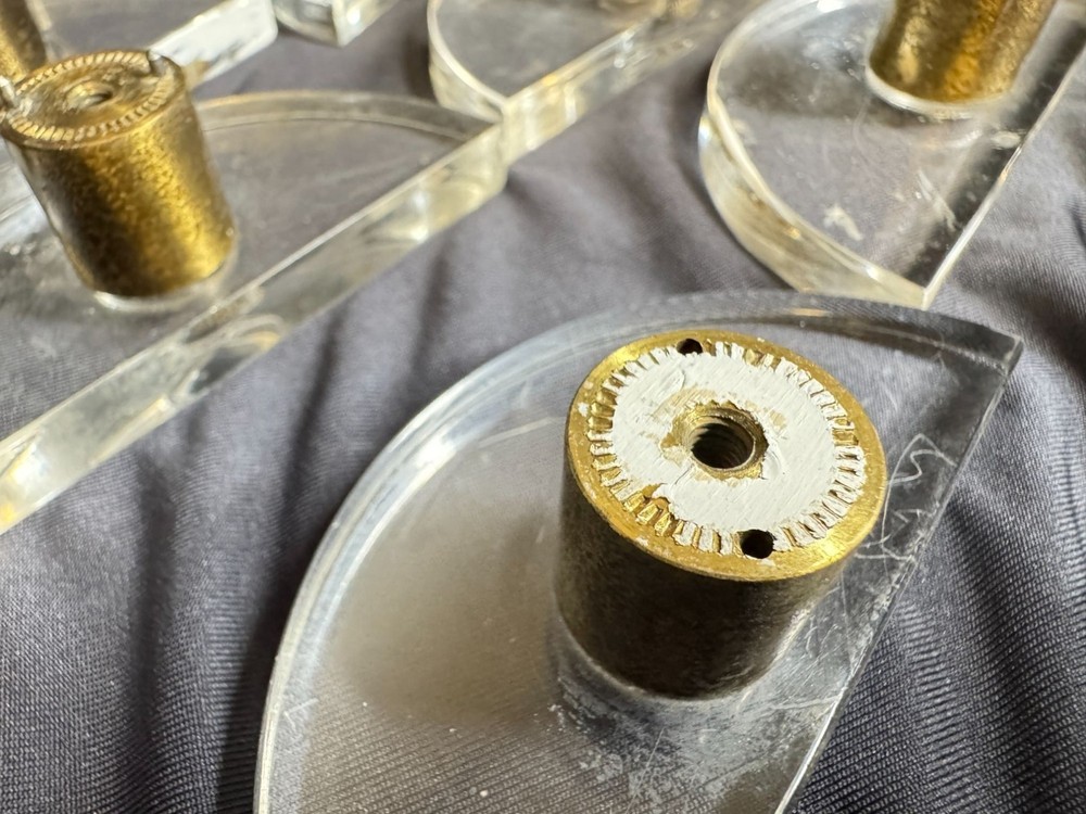 Set of 14 Vintage Circle & Half Circle Lucite & Brass Drawer Pulls Knobs