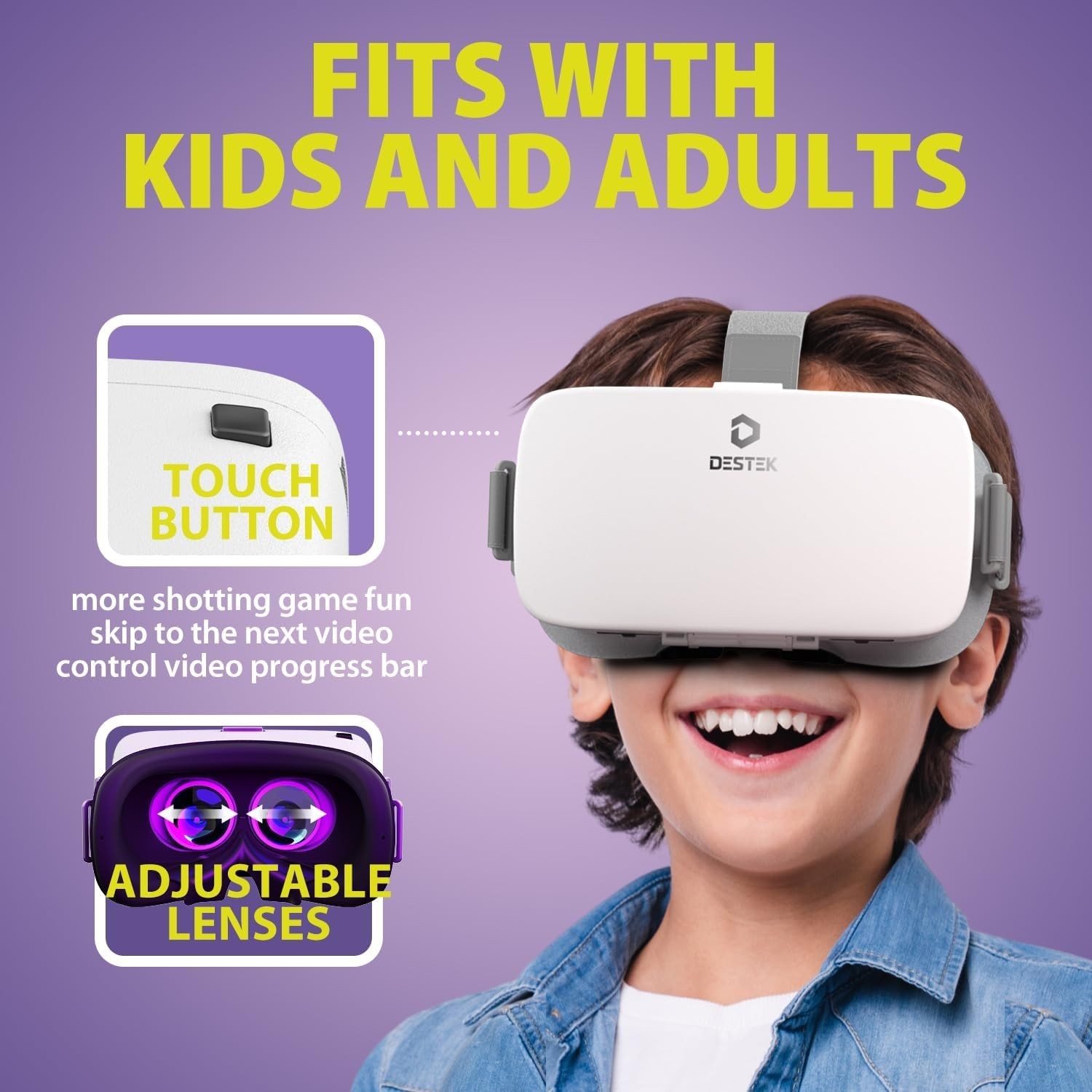 DESTEK V5 VR Headset for Phone with Controller, Anti-Blue light 110° FOV - White