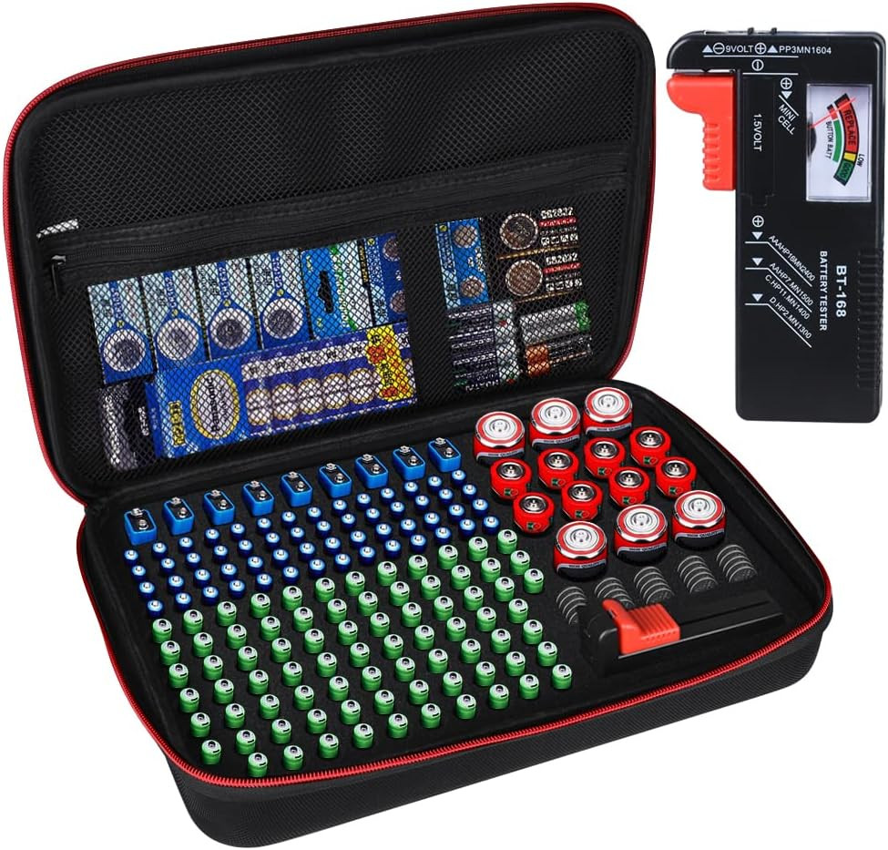 Battery Organizer Storage Box with Tester, Battery Vault Case Fireproof Waterpro
