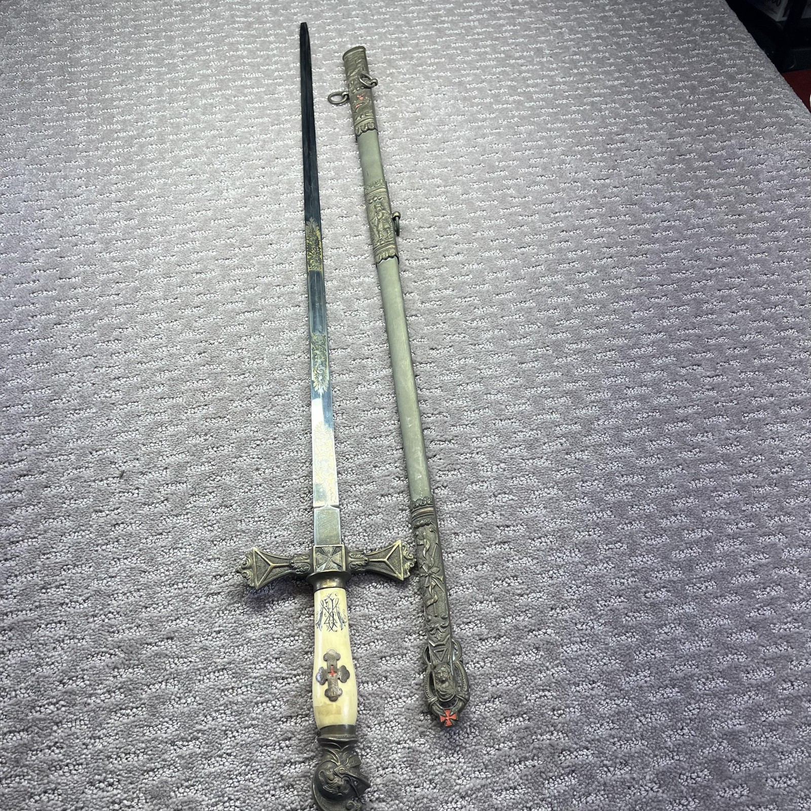 Vintage J.H. Wilson Knights Templar Ceremonial Sword Smallsword Bone Handle USA