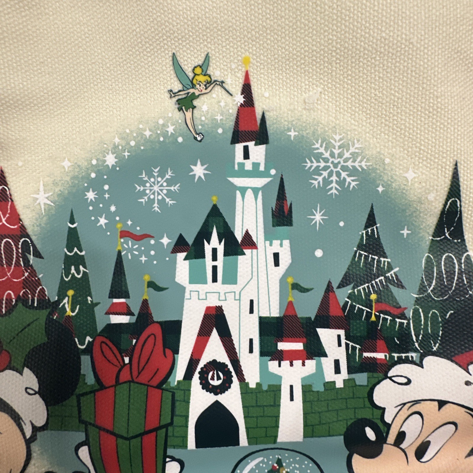 WALT DISNEY WORLD MERRY CHRISTMAS CANVAS TOTE BAG HAPPY HOLIDAYS MICKEY MINNIE