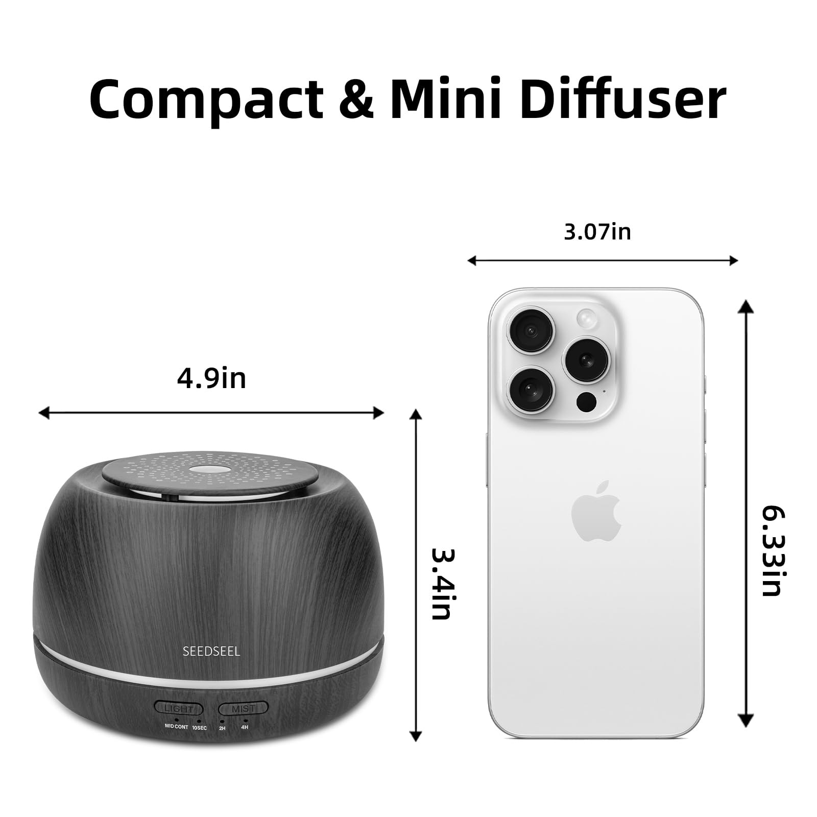 SEEDSEEL 300ML Essential Oil Diffuser,Ultrasonic Aromatherapy Dark Wood Grain