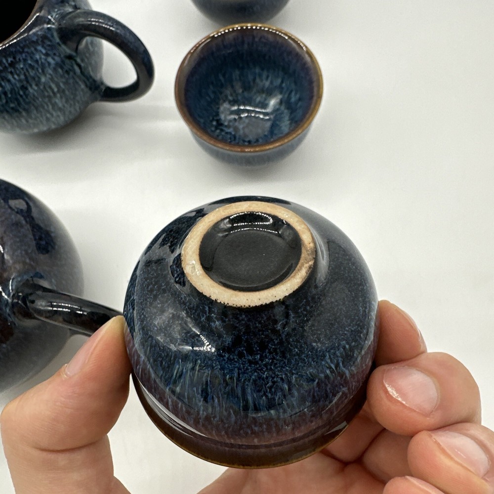 Tenmoku Tea Set - Blue - Missing One Cup