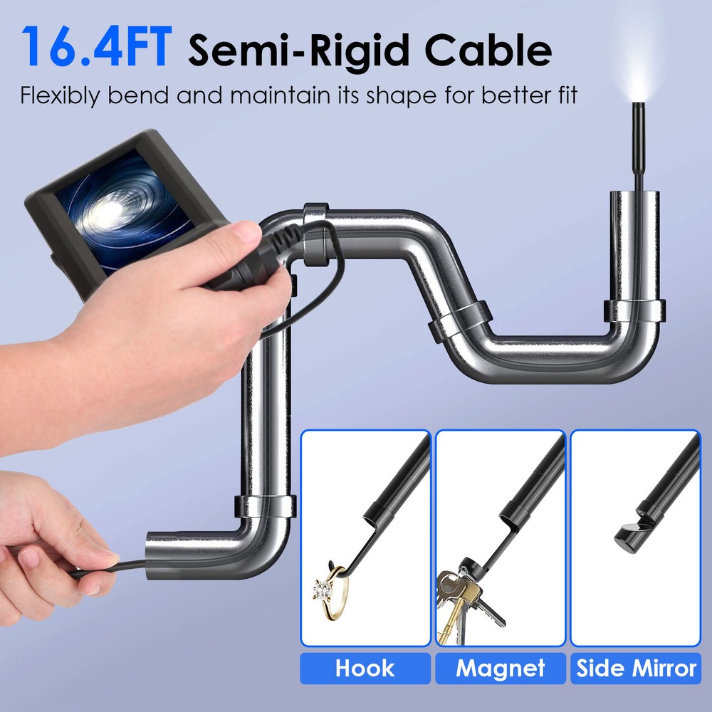 Endoscope Camera w/ Light,Inspection Borescope Camera,Semi-Rigid Cord Bore Scope