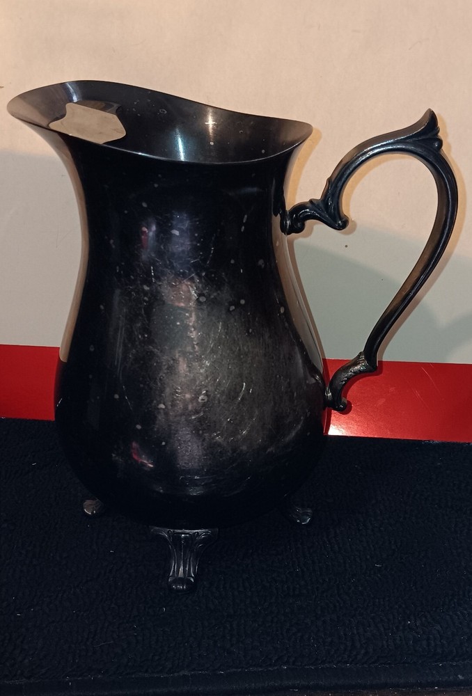 Vintage Footed Silver Plated Pitcher with Ice Guard - 9" Tall