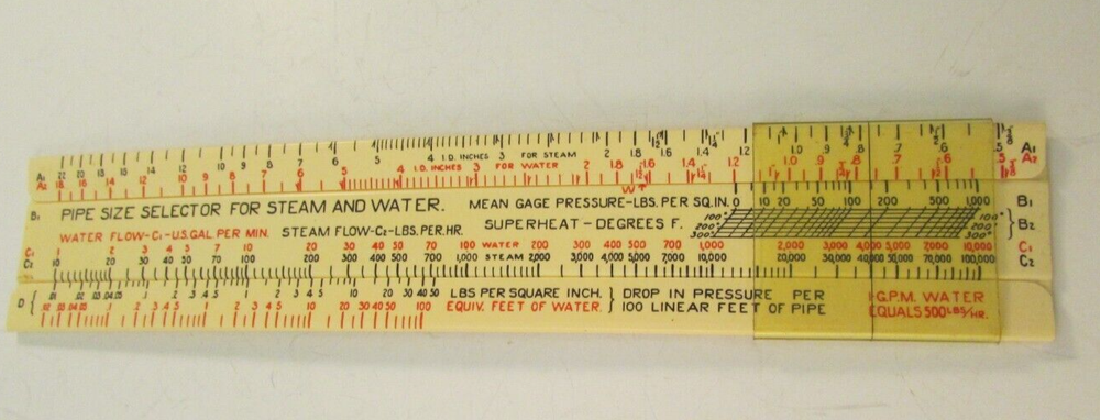 1936 J.O. Ross Engineering Plastic Pipe Size Ruler Selector for Steam & Water