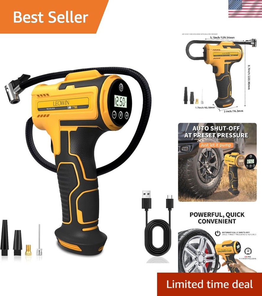 Compact Handheld Air Compressor with Auto Shut-off & Flashlight – Essential Gear