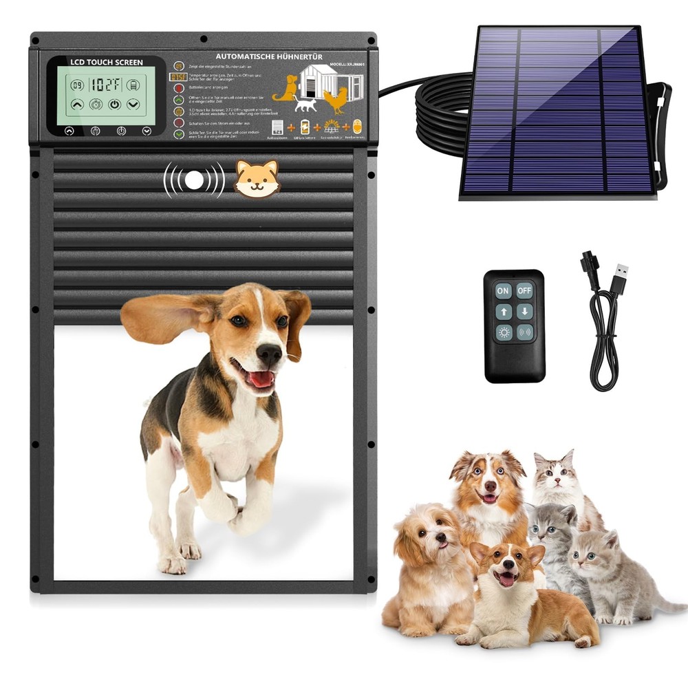 Automatic Pet Door, Dog Door Radar, Timer & Light Sensor Modes, Solar & USB R...