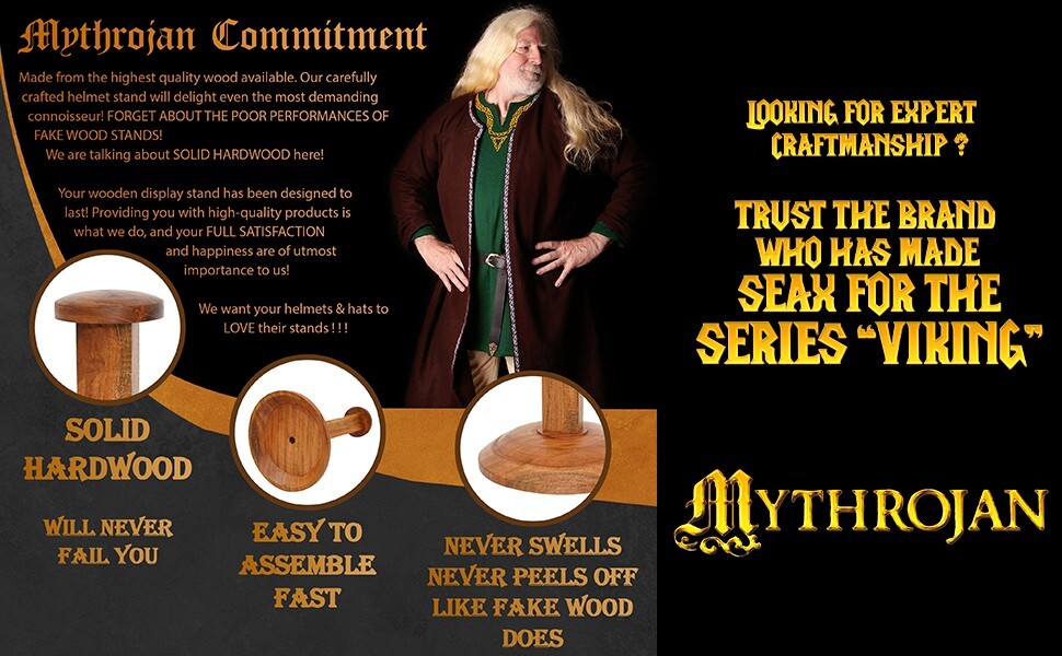 Viking Wooden Helmet Display Stand Medieval Roman Templar Spartan Holder 15 Inch