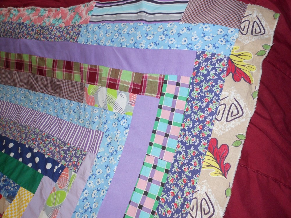 HANDMADE Assorted Patterns Shirt/Dress Scrap PATCHWORK QUILT TOP ONLY 74" x 66"