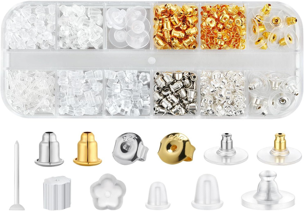 12 Styles 600 Pcs Earring Backs for Studs, Clear Plastic Earrings 600PCS