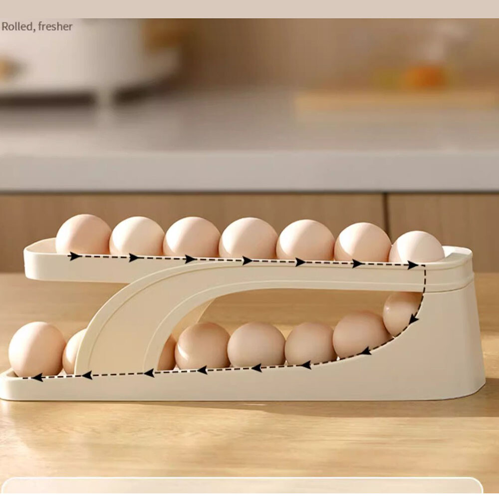 Rolldown Refrigerator Egg Dispenser Auto Rolling Egg Holder 2 Tiers Storage Rack
