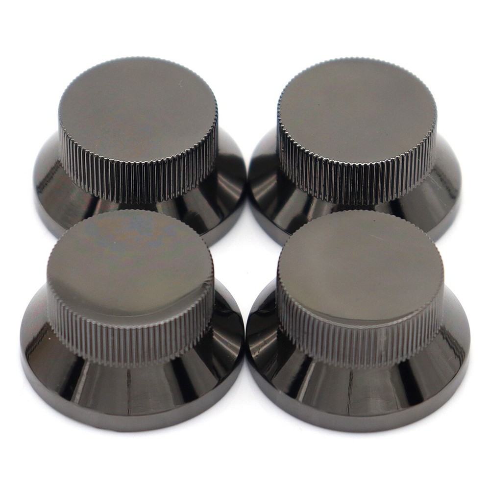 4Pcs Black Nickel Metal Hat Top Flat Top Bass Guitar Knobs Push-in Control Knobs