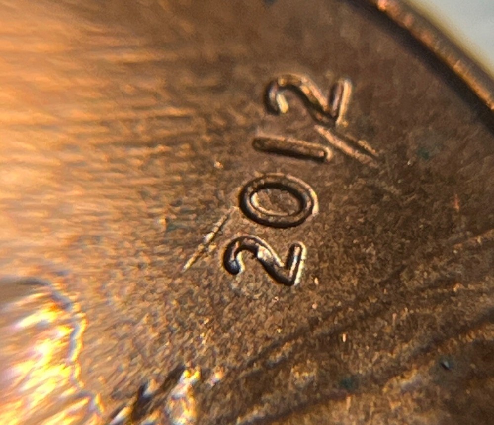 2012 Penny Error Die Crack Between 1 & 2