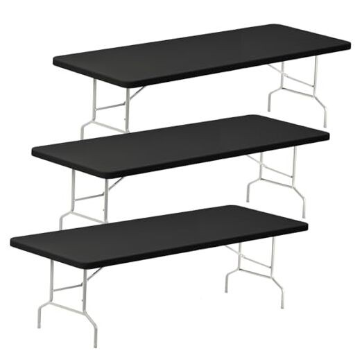 8FT Table Cloth for Rectangle Tables, 3 Pack Black Tablecloths Rectangular