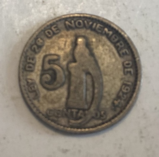 1945 5 Centavos Guatemala Quetzal Silver .720