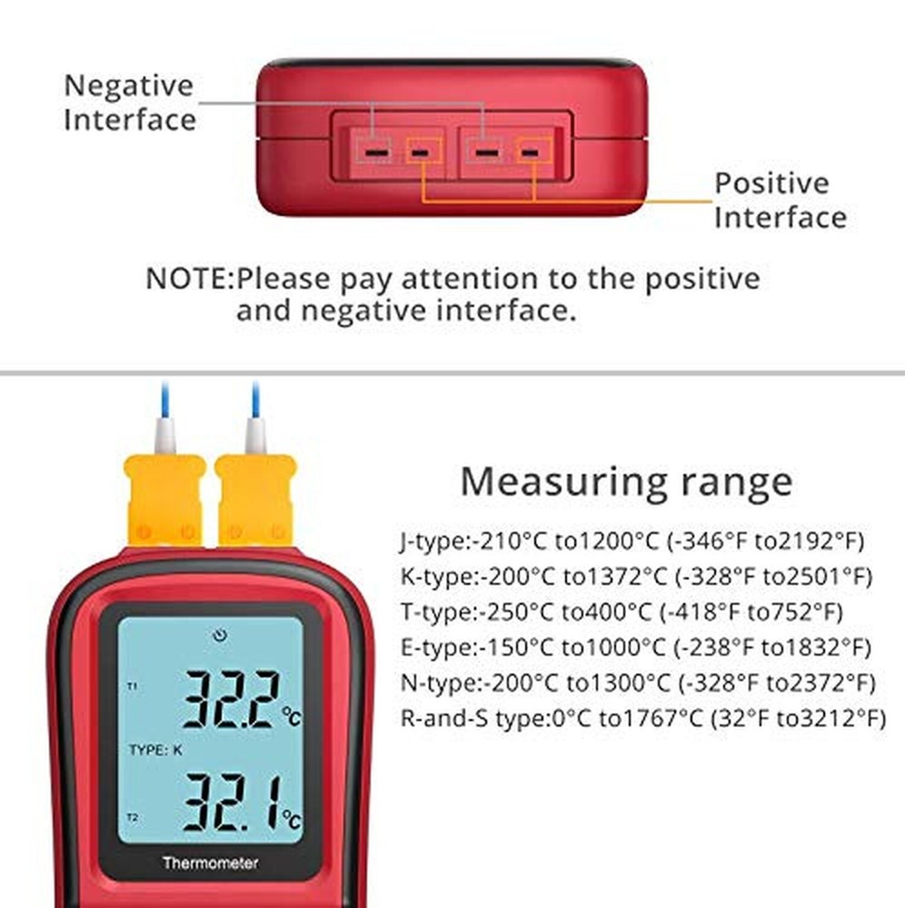 Proster Digital Thermocouple Temperature Thermometer with Two K-Type Thermoco...
