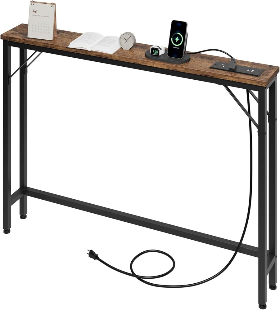 Console Table with Power Outlet USB Port 39"Long Narrow Sofa Entryway Side Table