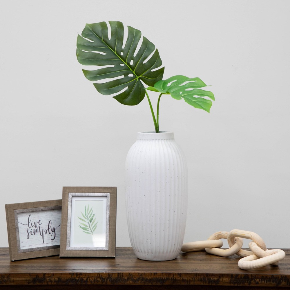 Indoor Speckled Ribbed Ceramic Vase 16" White