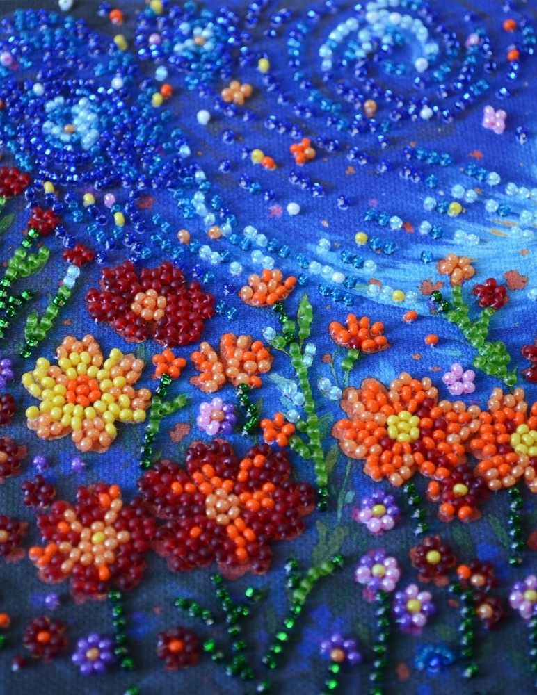 DIY Bead Embroidery Kit "Flowers" Beaded stitching needlepoint beadwork