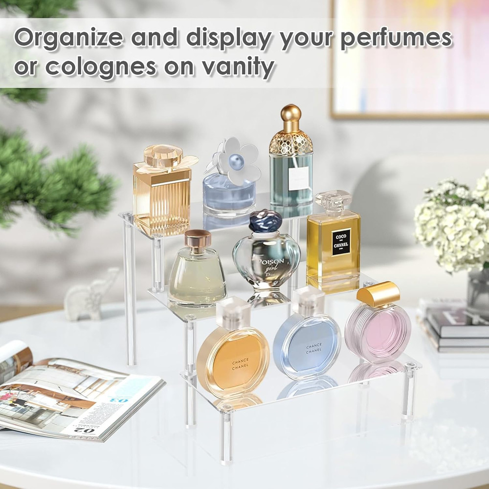 Acrylic Display Risers,Clear Display Risers Stand Small Mini Shelf 3 Tiered Cupc