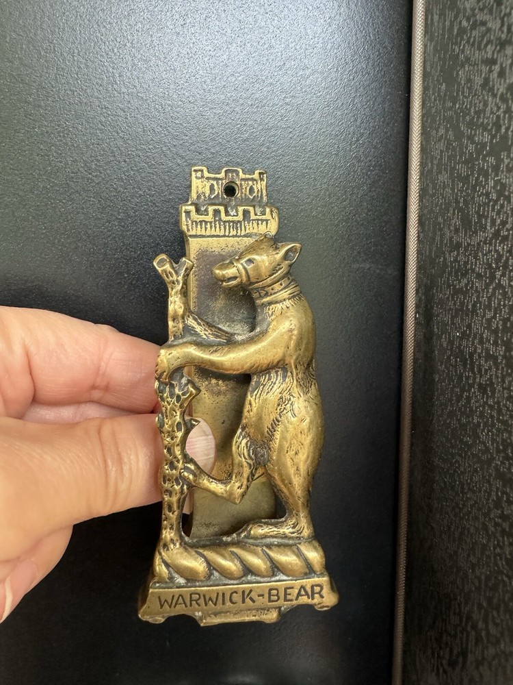 Vintage Solid Brass Warwick Bear Door Knocker Handle 4"x1.75"