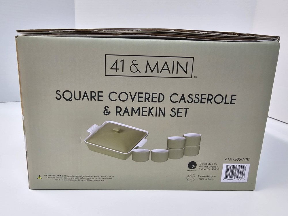 8 Pc Stoneware Ramekin Set 41 & Main Green New Box!