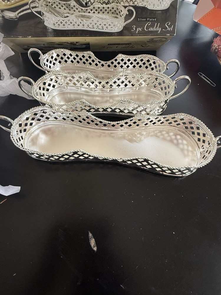 3pc Set of Vintage Studio Silversmiths Silver Plated Utensil Caddies NIB