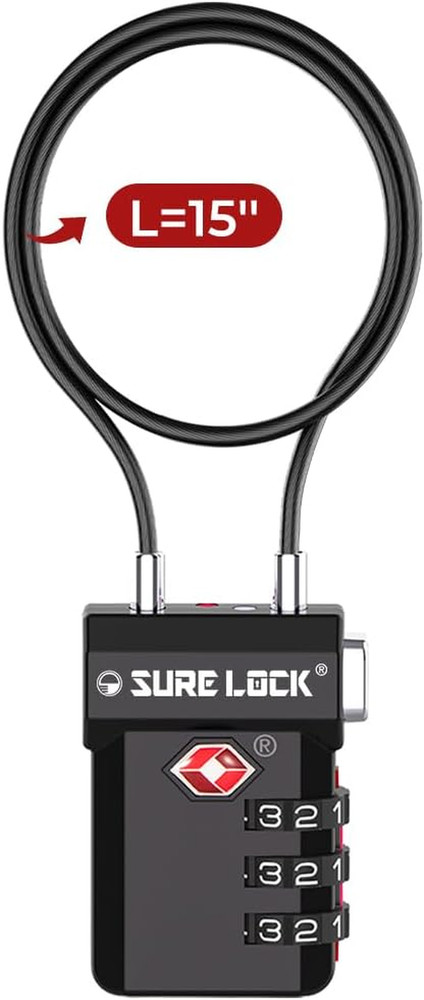 TSA Approved Luggage Locks – 3-Digit Combination Cable Lock with Red Indicator,